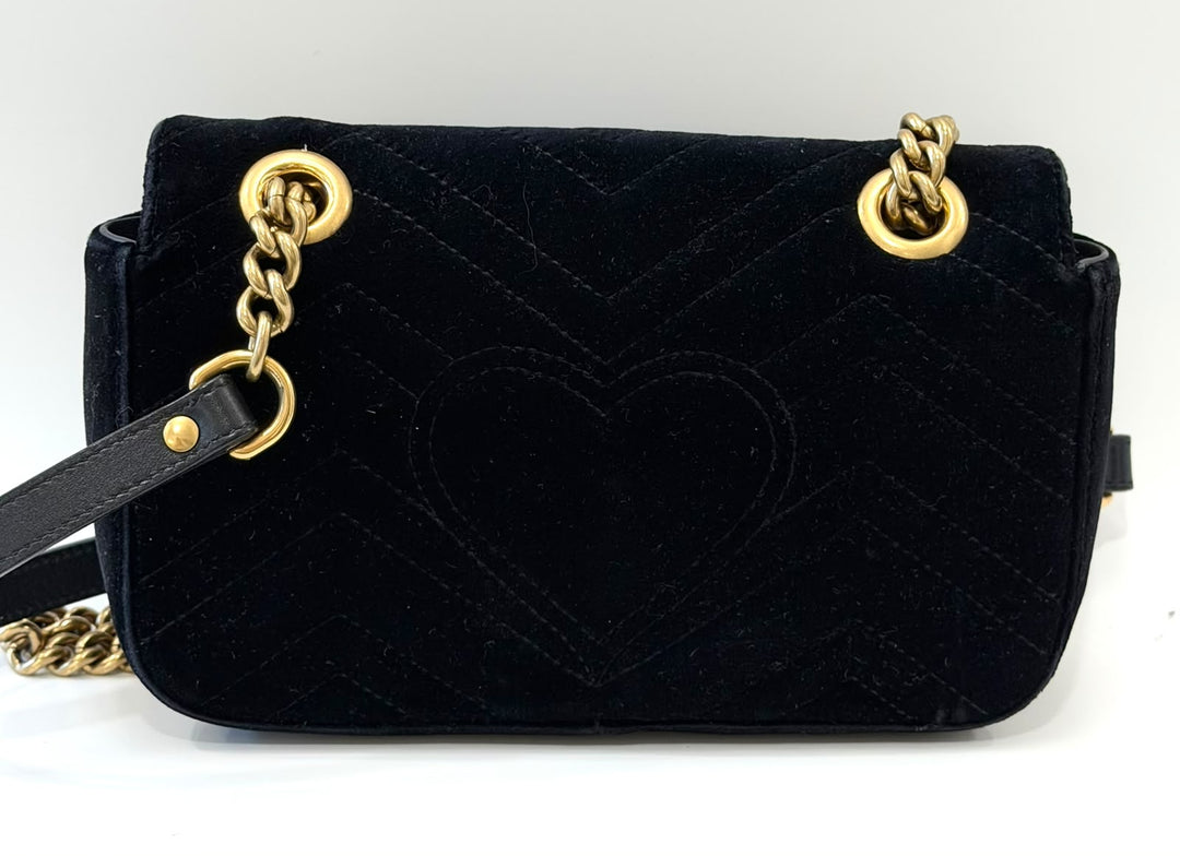 GUCCI VELVET MATELASSE MINI GG MARMONT SHOULDER BAG