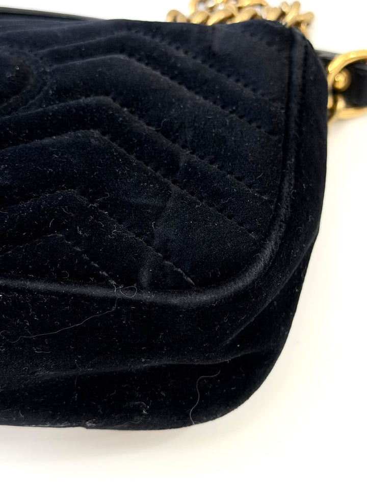 GUCCI VELVET MATELASSE MINI GG MARMONT SHOULDER BAG