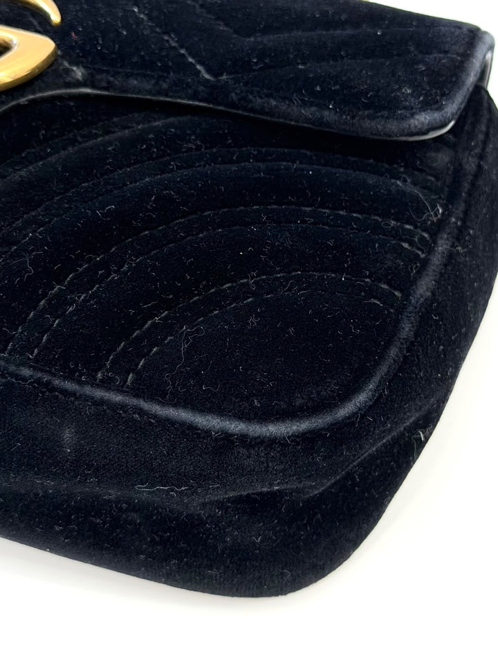 GUCCI VELVET MATELASSE MINI GG MARMONT SHOULDER BAG