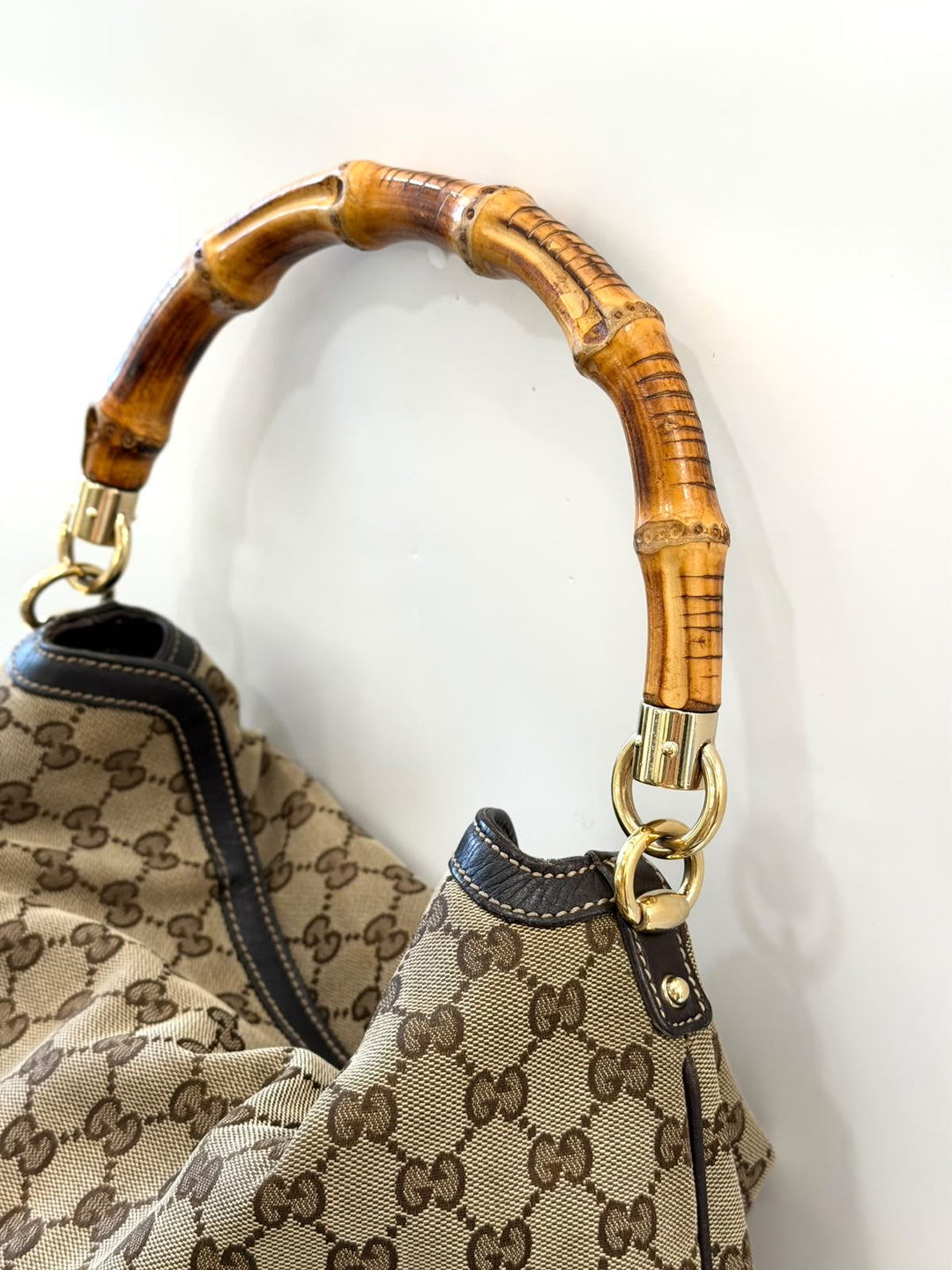 GUCCI VINTAGE GG MONOGRAM PEGGY BAMBOO SHOULDER BAG