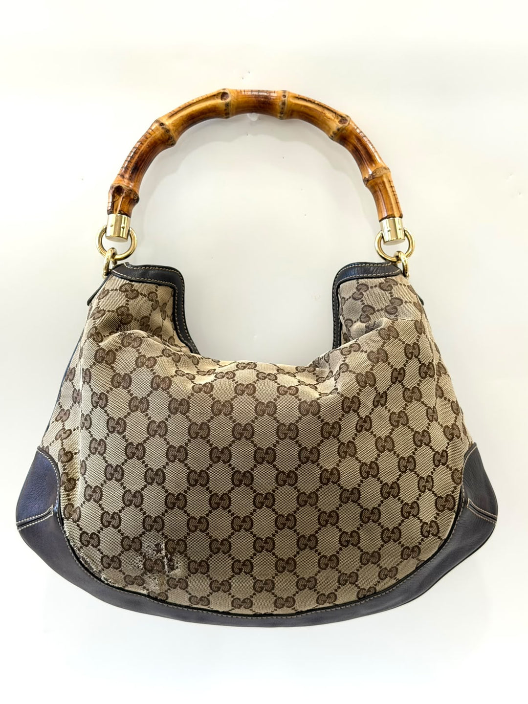 GUCCI VINTAGE GG MONOGRAM PEGGY BAMBOO SHOULDER BAG
