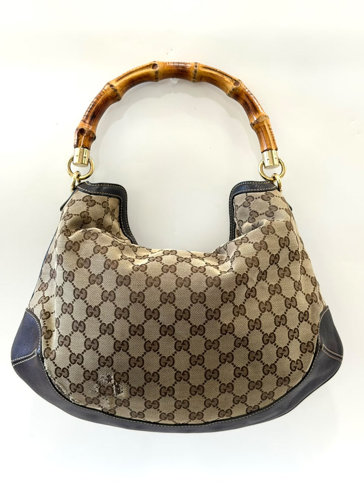GUCCI VINTAGE GG MONOGRAM PEGGY BAMBOO SHOULDER BAG