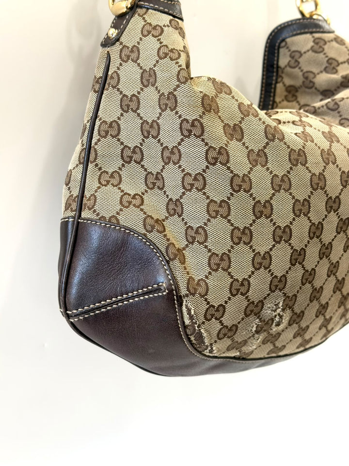 GUCCI VINTAGE GG MONOGRAM PEGGY BAMBOO SHOULDER BAG