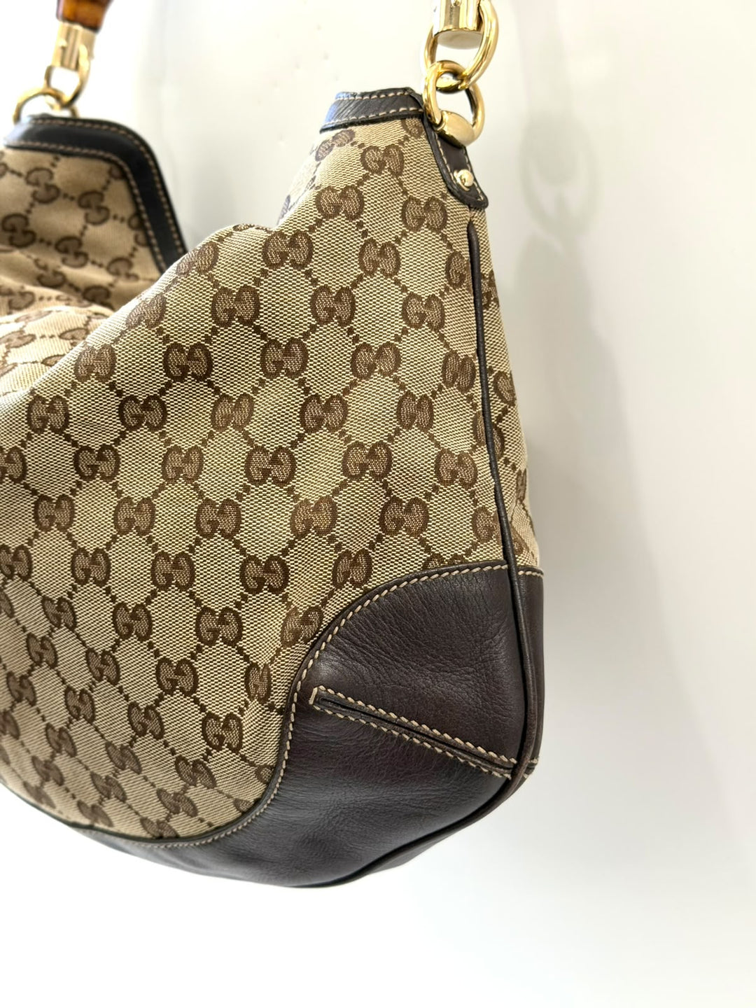 GUCCI VINTAGE GG MONOGRAM PEGGY BAMBOO SHOULDER BAG