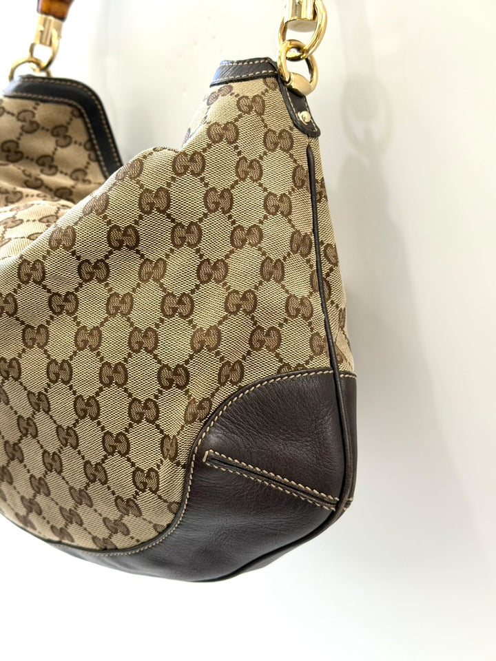GUCCI VINTAGE GG MONOGRAM PEGGY BAMBOO SHOULDER BAG