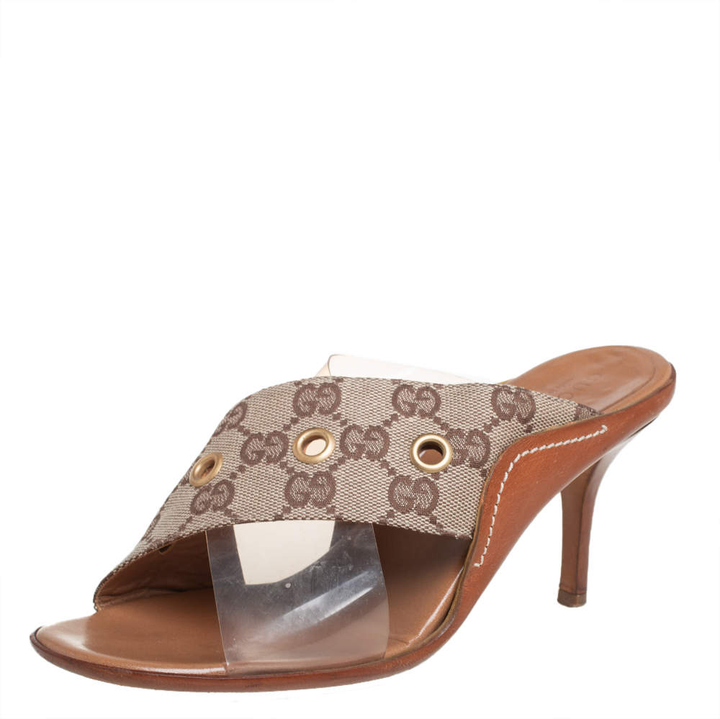 GUCCI VINTAGE GG MONOGRAM PVC CRISS-CROSS MULE SANDALS