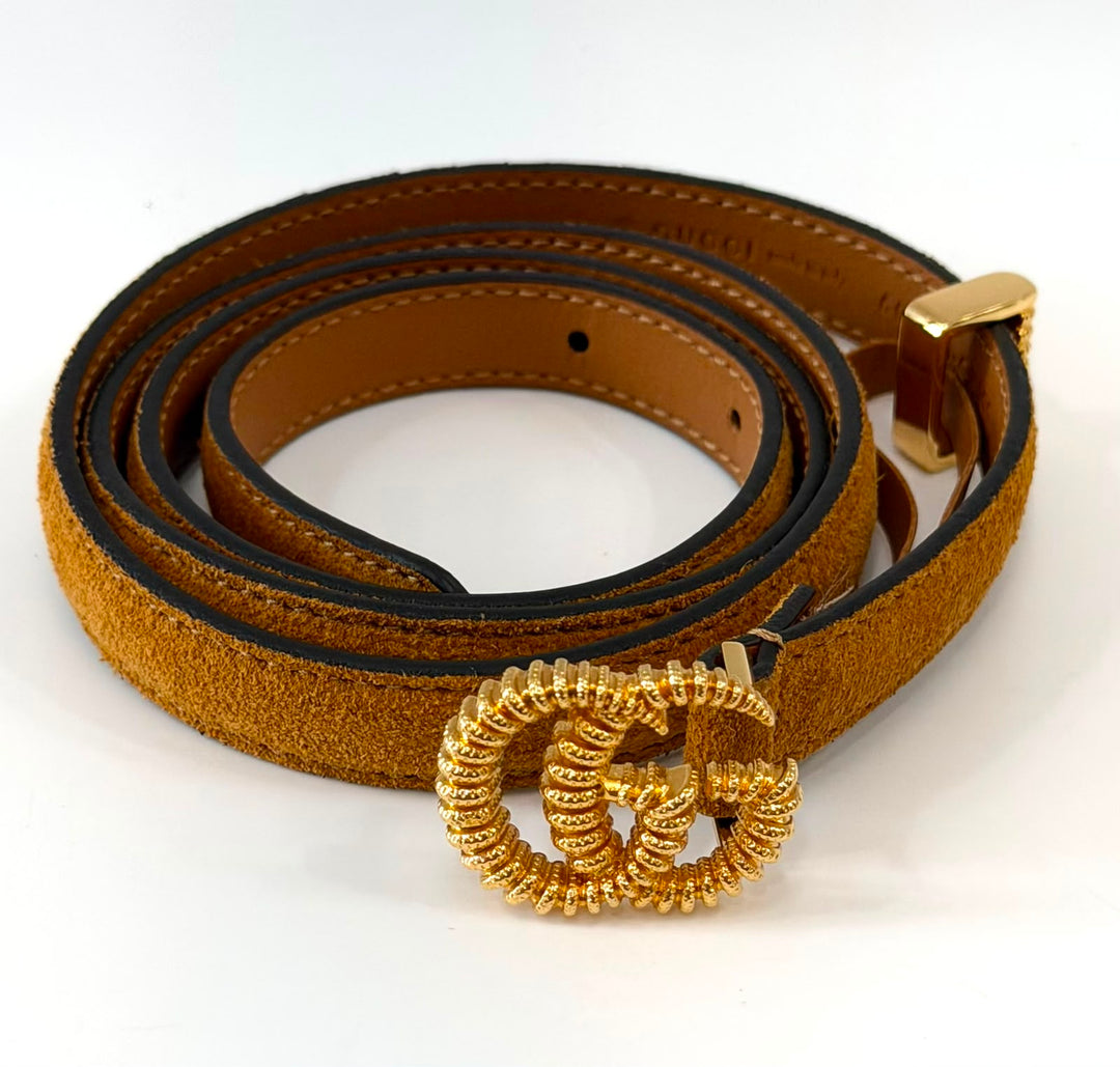 GUCCI VINTAGE SUN OIL SUEDE TORCHON GG SKINNY BELT