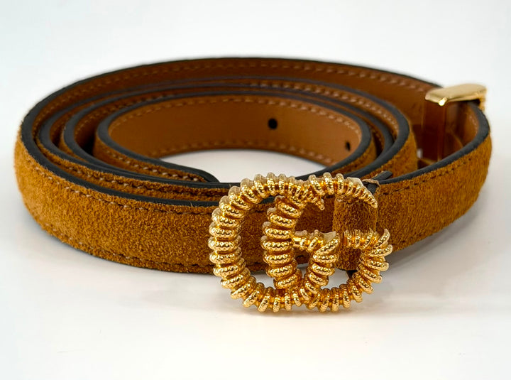 GUCCI VINTAGE SUN OIL SUEDE TORCHON GG SKINNY BELT