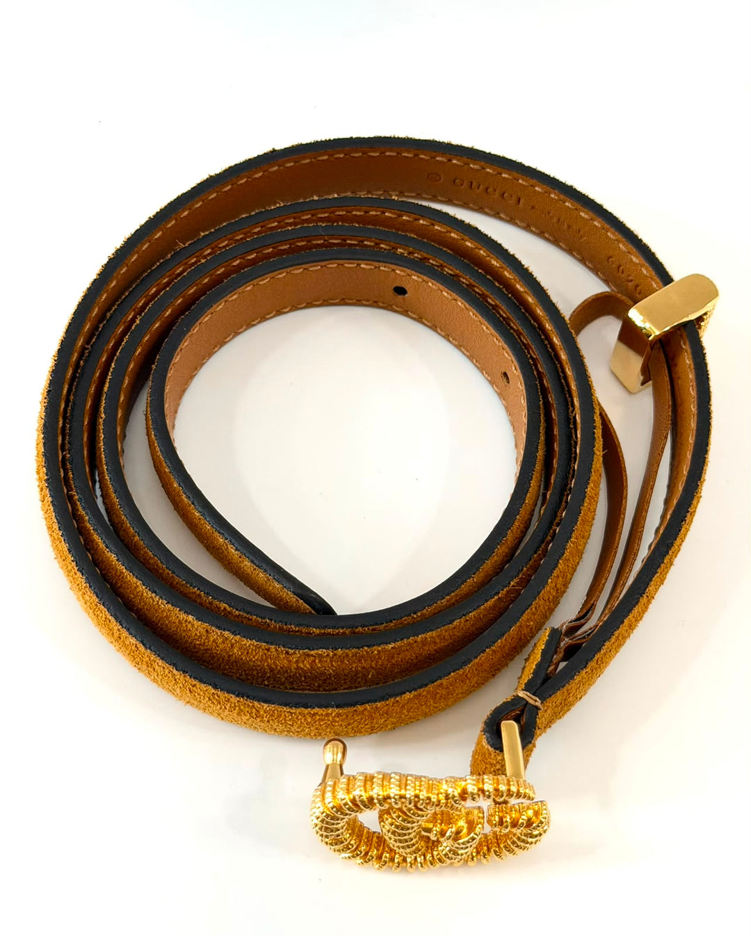 GUCCI VINTAGE SUN OIL SUEDE TORCHON GG SKINNY BELT