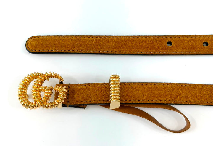 GUCCI VINTAGE SUN OIL SUEDE TORCHON GG SKINNY BELT