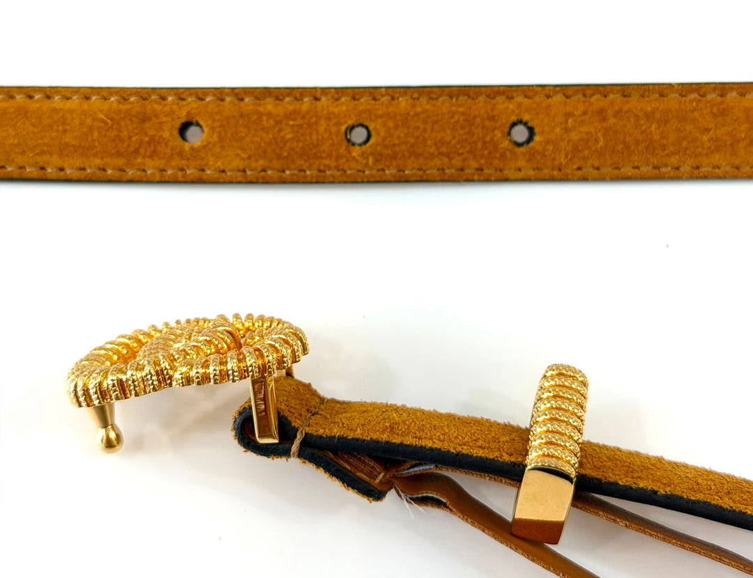 GUCCI VINTAGE SUN OIL SUEDE TORCHON GG SKINNY BELT