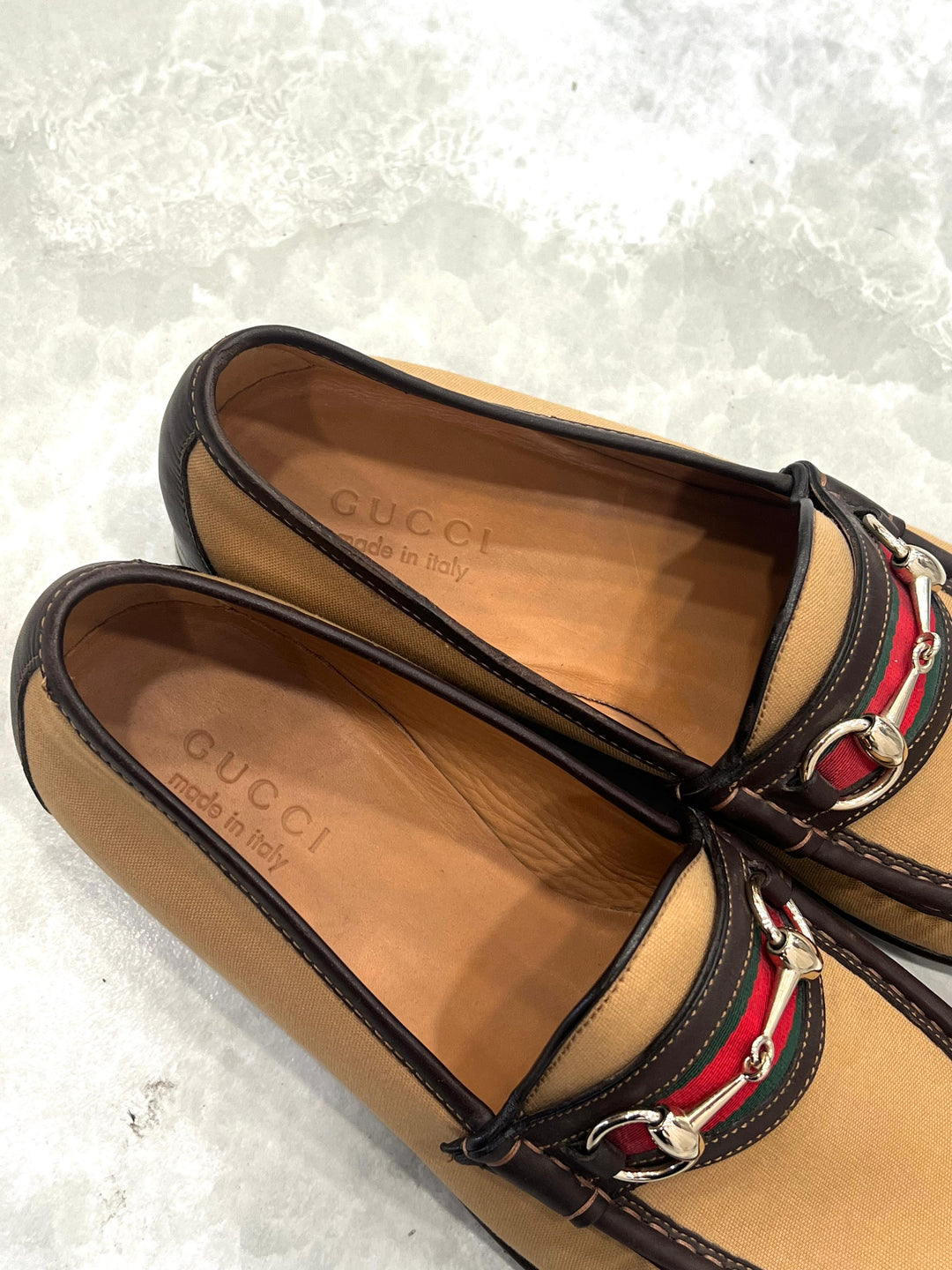 GUCCI WEB HORSEBIT ACCENT CANVAS LOAFERS