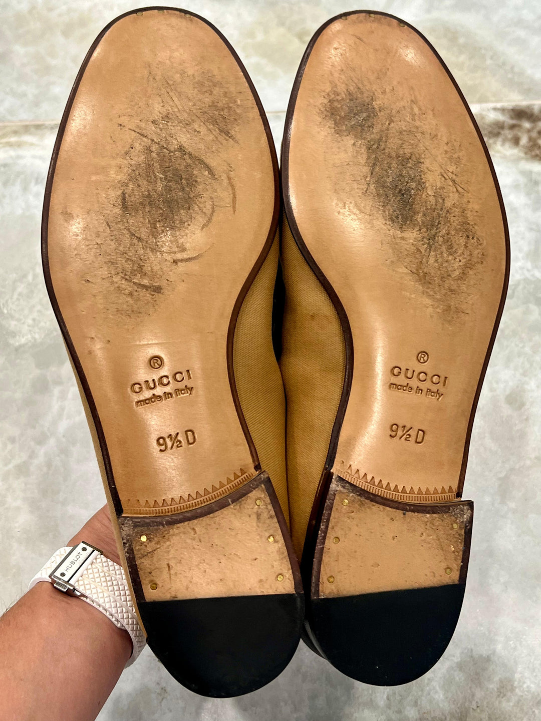 GUCCI WEB HORSEBIT ACCENT CANVAS LOAFERS