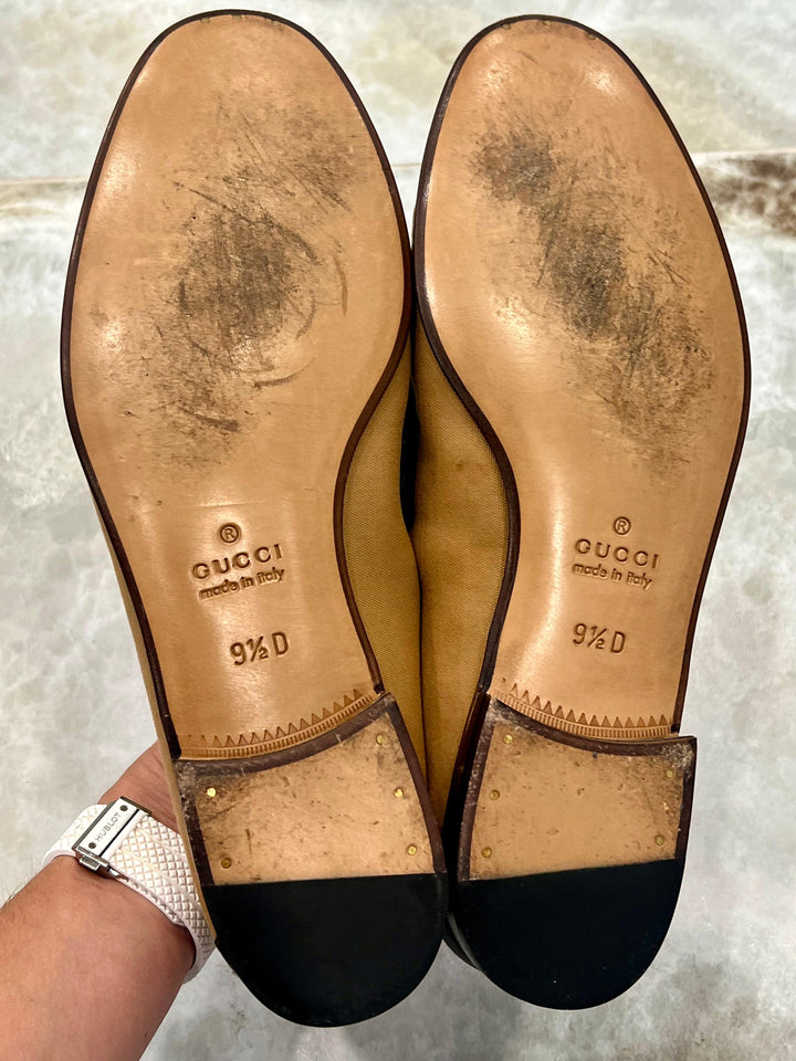 GUCCI WEB HORSEBIT ACCENT CANVAS LOAFERS