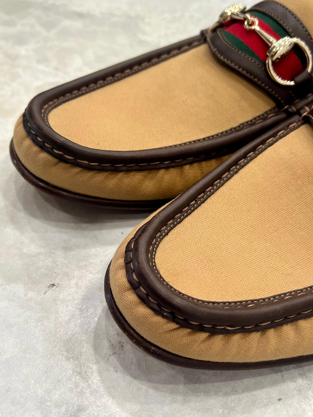GUCCI WEB HORSEBIT ACCENT CANVAS LOAFERS