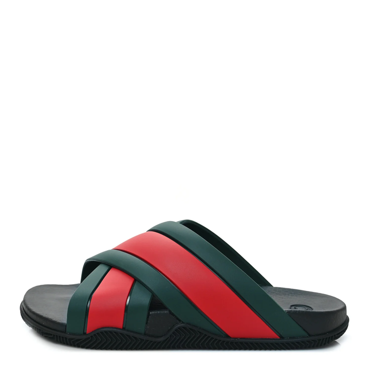 GUCCI WEB STRIPE CRISS CROSS SLIDES