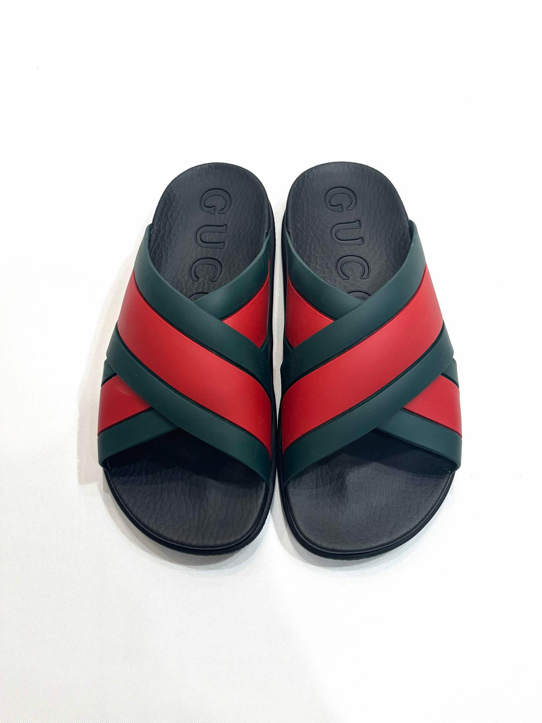 GUCCI WEB STRIPE CRISS CROSS SLIDES