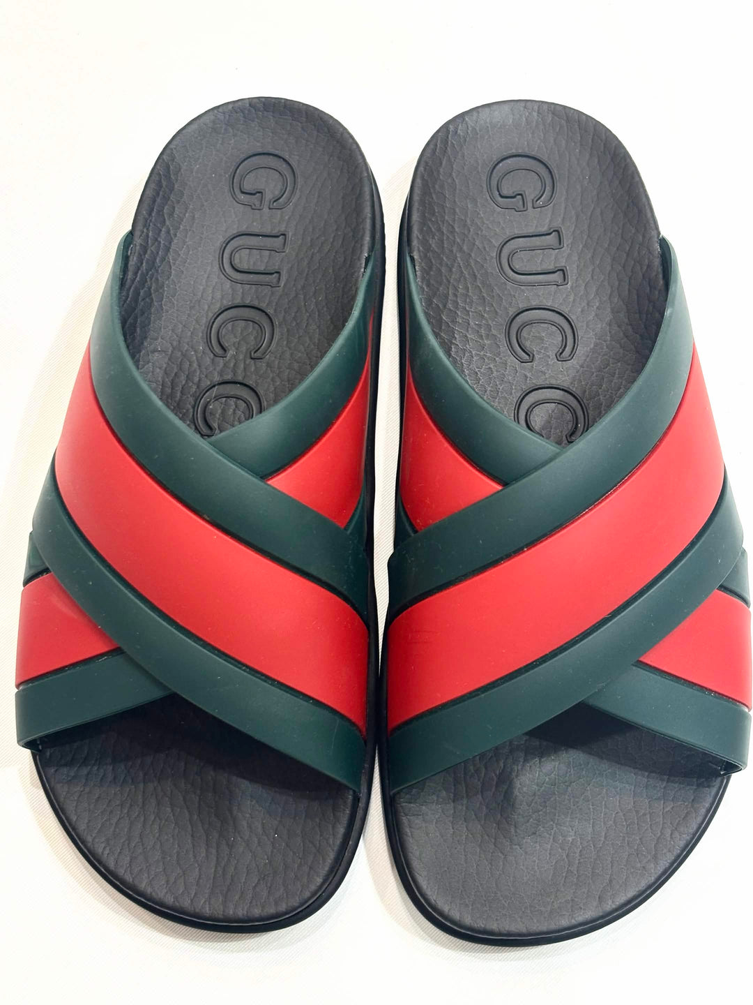 GUCCI WEB STRIPE CRISS CROSS SLIDES