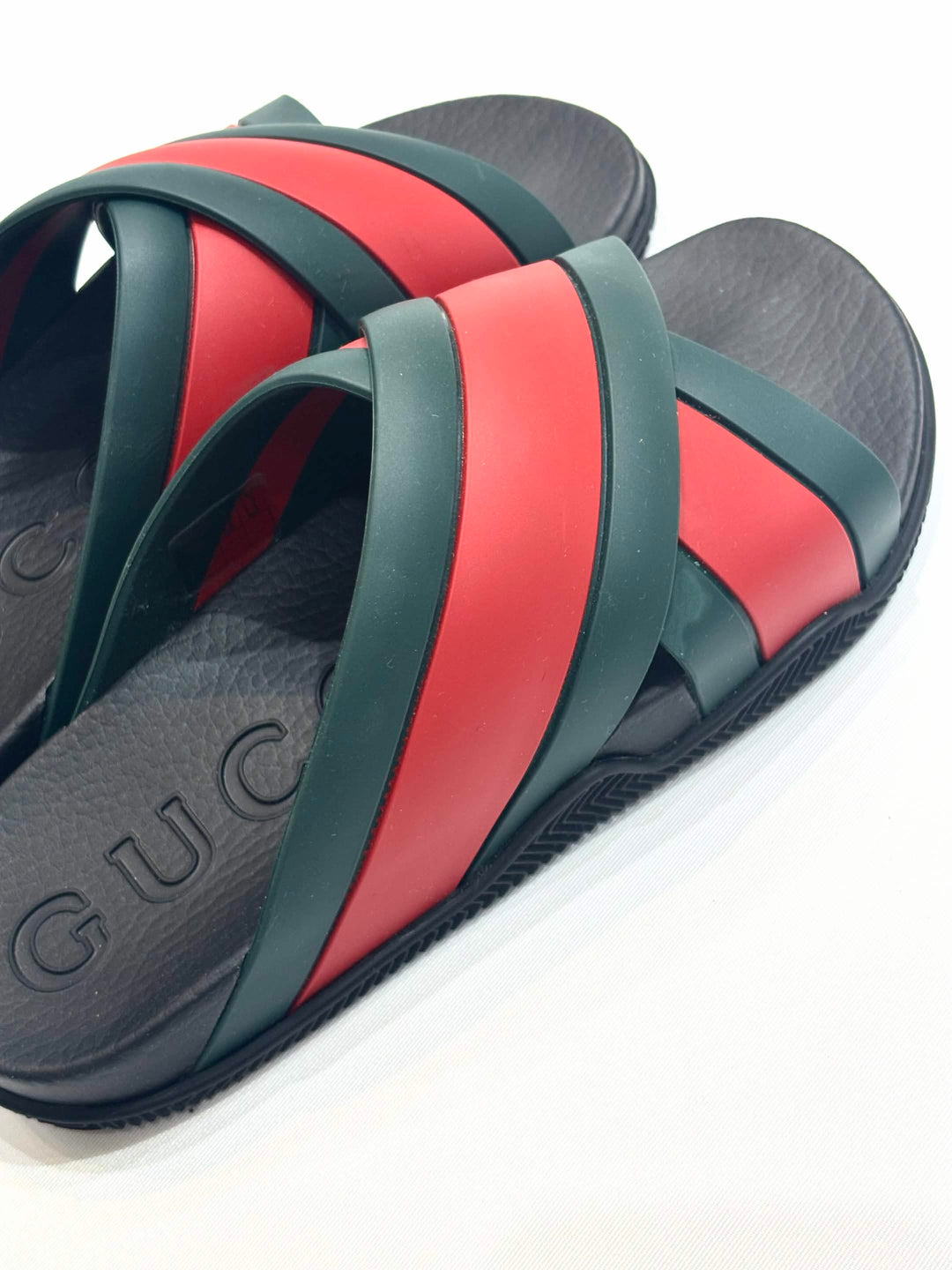 GUCCI WEB STRIPE CRISS CROSS SLIDES