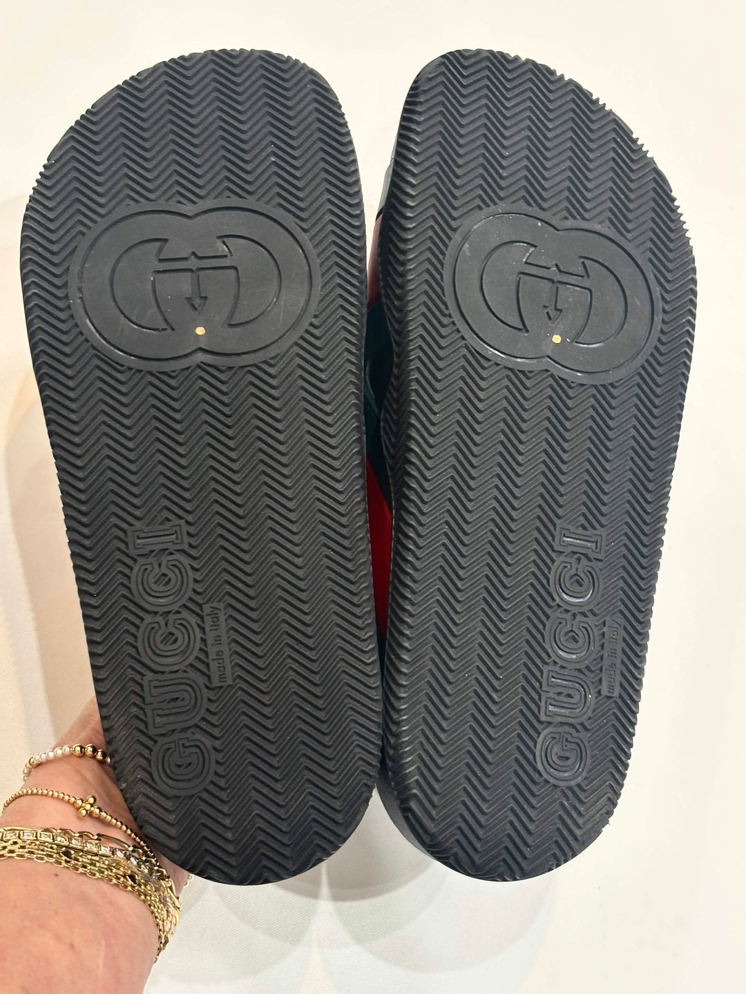 GUCCI WEB STRIPE CRISS CROSS SLIDES