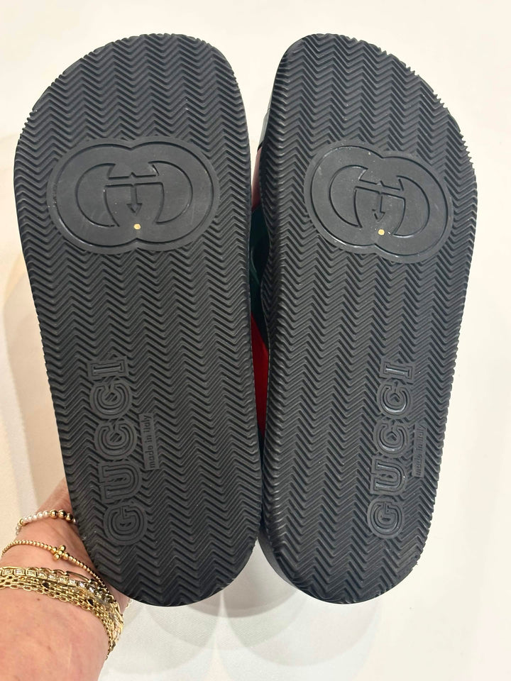 GUCCI WEB STRIPE CRISS CROSS SLIDES