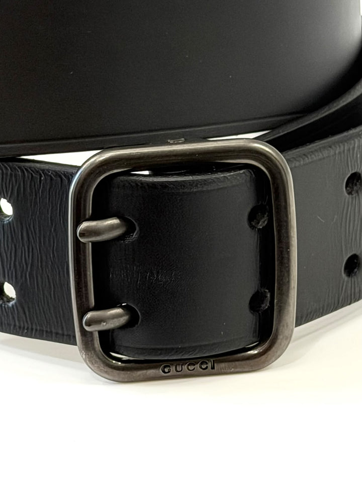 GUCCI WIDE LEATHER DOUBLE PRONG BELT