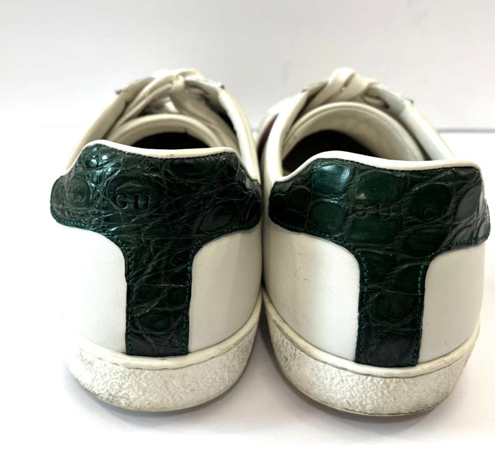 GUCCI CALFSKIN LEATHER CROC ACCENT ACE SNEAKERS