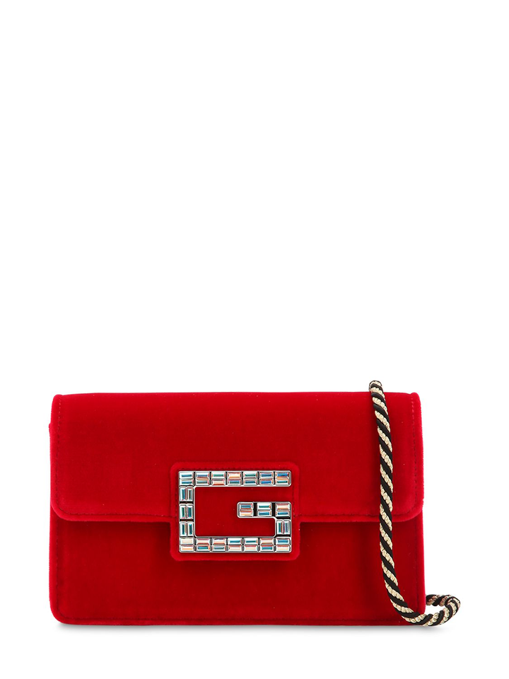 GUCCI BROADWAY VELVET CRYSTAL G SHOULDER BAG
