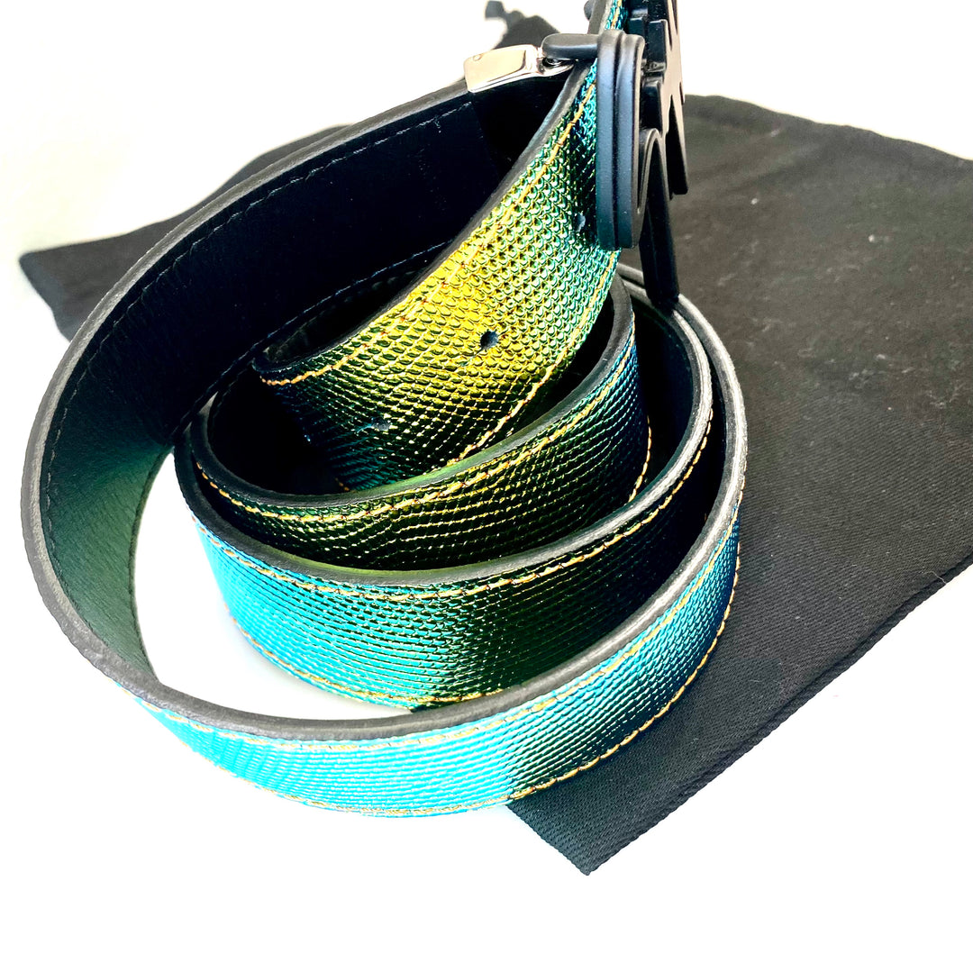 GIUSEPPE ZANOTTI TORRES IRIDESCENT LIZARD PRINT LEATHER BELT