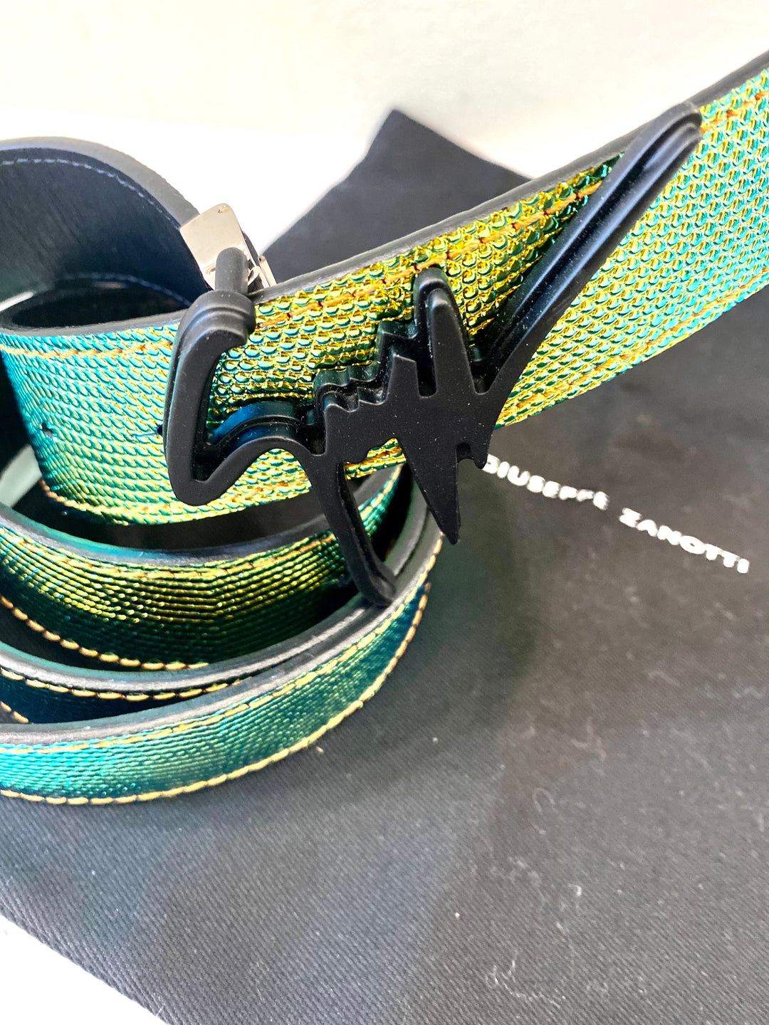 GIUSEPPE ZANOTTI TORRES IRIDESCENT LIZARD PRINT LEATHER BELT