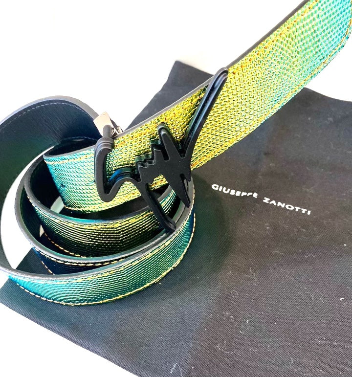 GIUSEPPE ZANOTTI TORRES IRIDESCENT LIZARD PRINT LEATHER BELT
