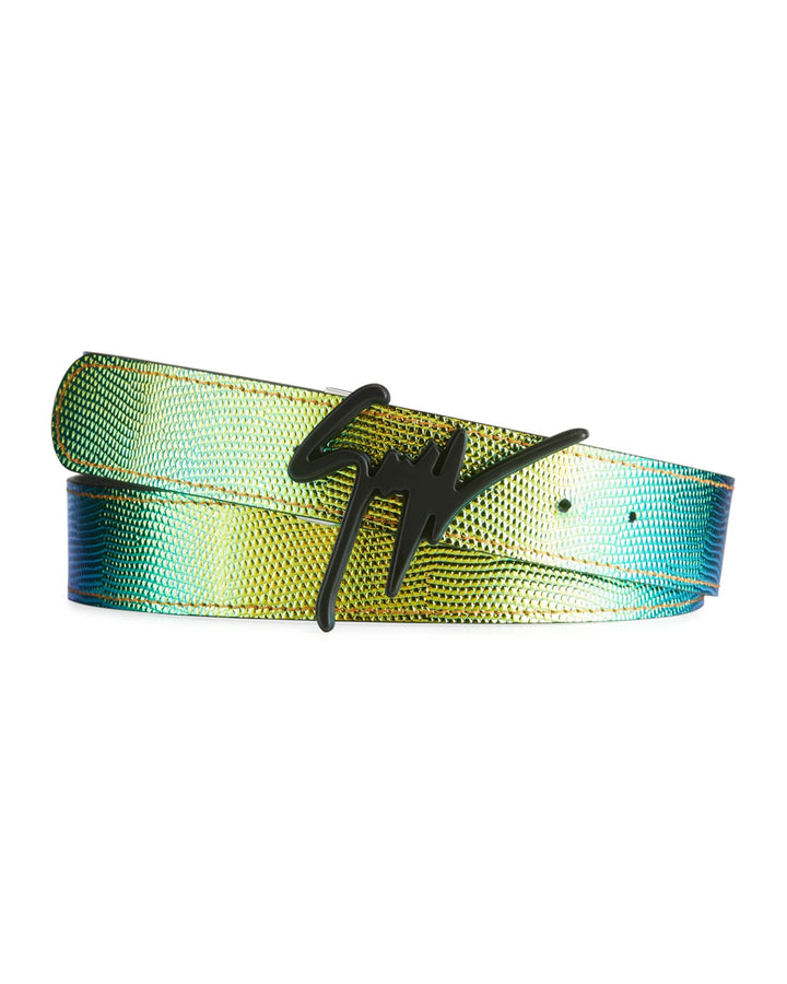 GIUSEPPE ZANOTTI TORRES IRIDESCENT LIZARD PRINT LEATHER BELT