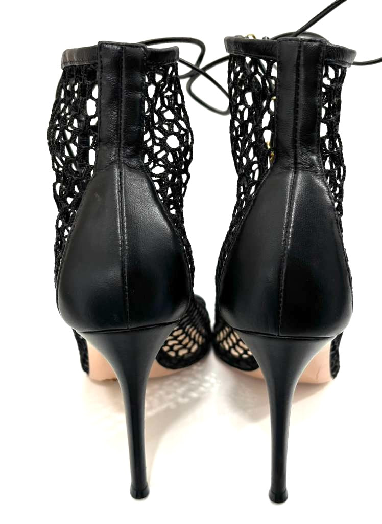 GIANVITO ROSSI HELENA MESH &amp; LEATHER LACE-UP BOOTIES