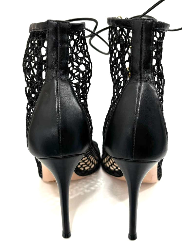GIANVITO ROSSI HELENA MESH &amp; LEATHER LACE-UP BOOTIES