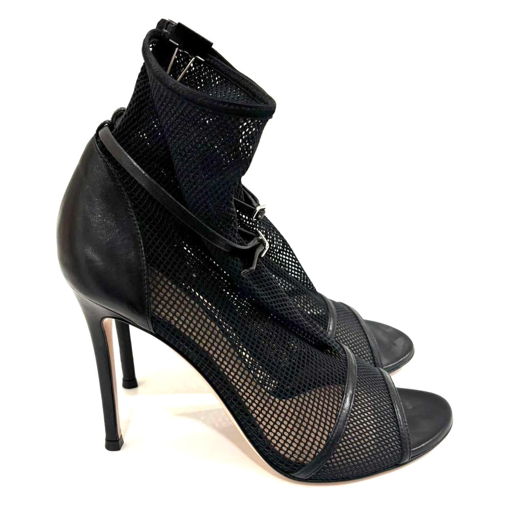 GIANVITO ROSSI IDOL MESH OPEN-TOE 105MM BOOTIES