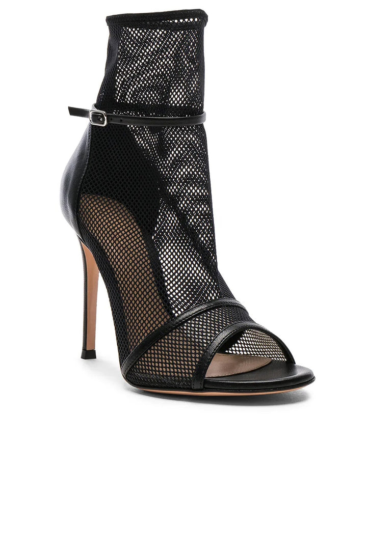 GIANVITO ROSSI IDOL MESH OPEN-TOE 105MM BOOTIES