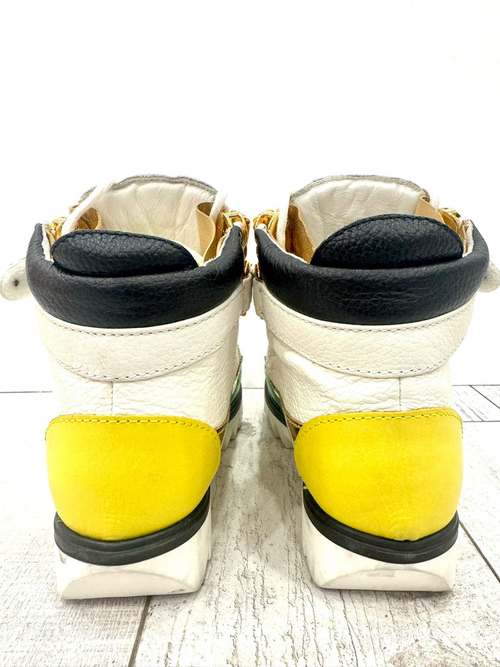 GIUSEPPE ZANOTTI CALFSKIN LEATHER METAL EMBELLISHED STRAP HI-TOP SNEAKERS