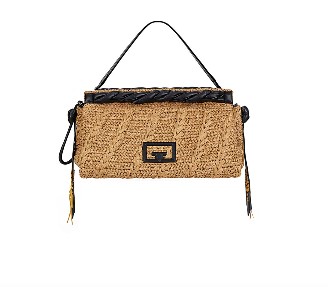 GIVENCHY ID93 LARGE RAFFIA &amp; LEATHER SHOULDER BAG