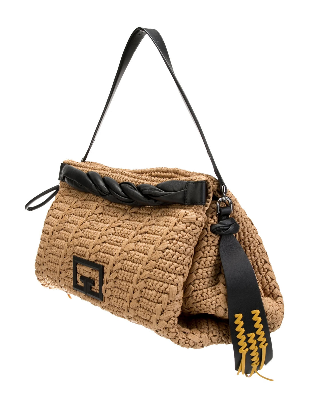 GIVENCHY ID93 LARGE RAFFIA &amp; LEATHER SHOULDER BAG