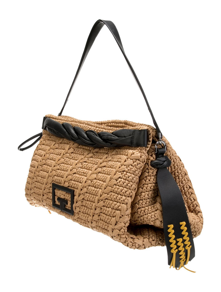 GIVENCHY ID93 LARGE RAFFIA &amp; LEATHER SHOULDER BAG