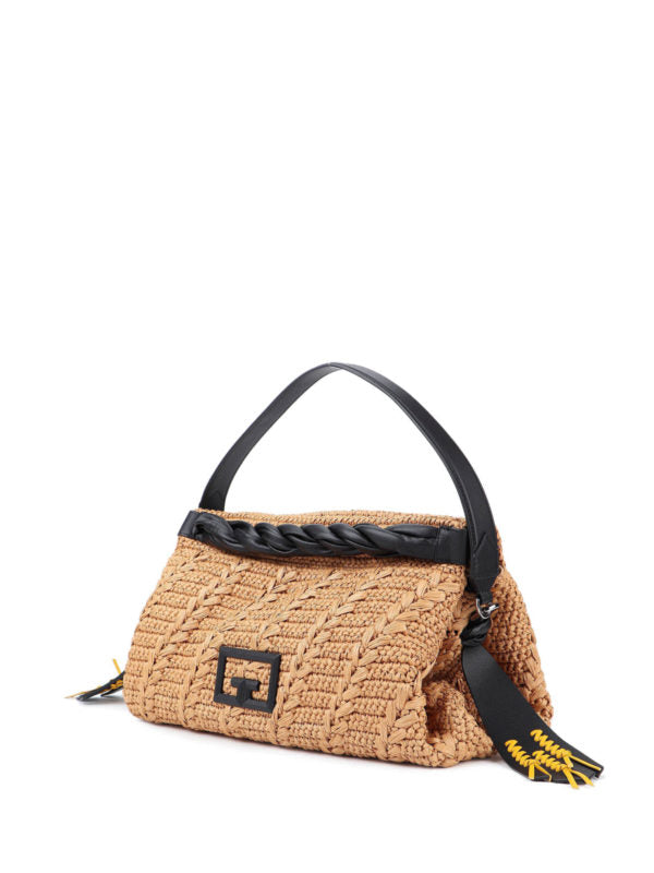 GIVENCHY ID93 LARGE RAFFIA &amp; LEATHER SHOULDER BAG