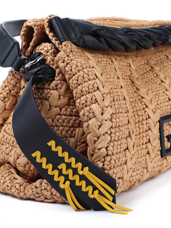 GIVENCHY ID93 LARGE RAFFIA &amp; LEATHER SHOULDER BAG