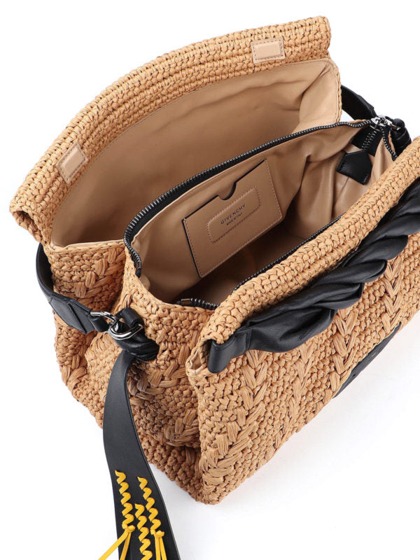 GIVENCHY ID93 LARGE RAFFIA &amp; LEATHER SHOULDER BAG