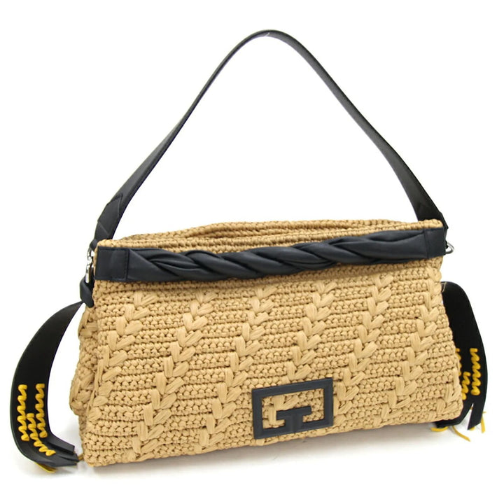 GIVENCHY ID93 LARGE RAFFIA &amp; LEATHER SHOULDER BAG