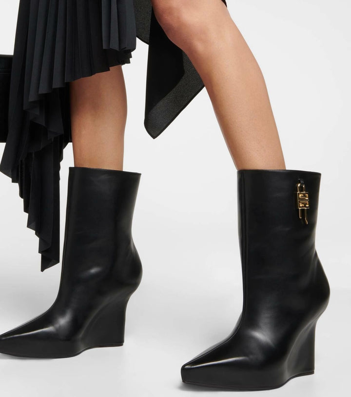GIVENCHY G LOCK CALFSKIN LEATHER WEDGE HEEL ANKLE BOOTS