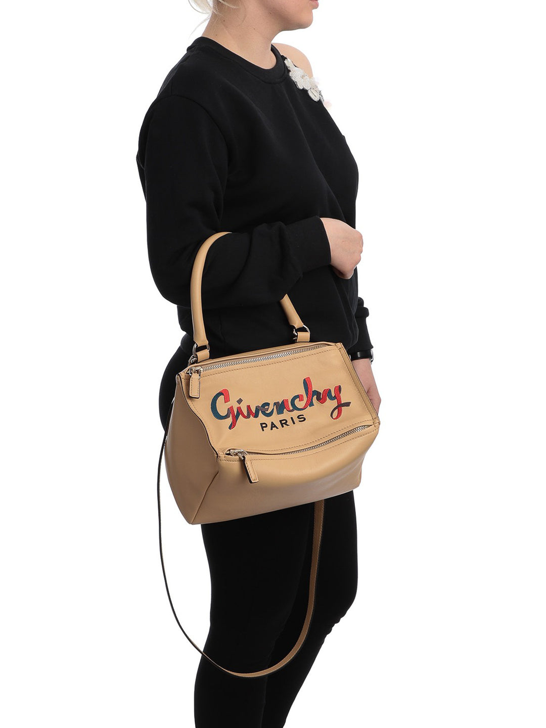 GIVENCHY SUGAR GOATSKIN EMBROIDERY LOGO PANDORA BAG