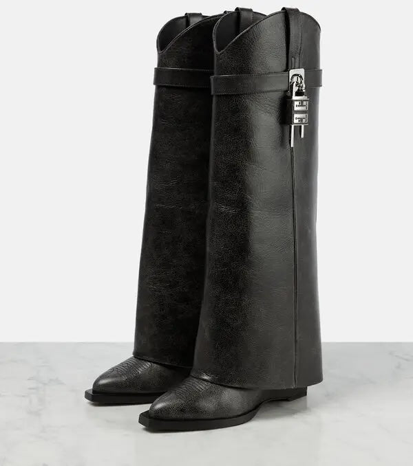 GIVENCHY SHARK LOCK COWBOY LEATHER BOOTS