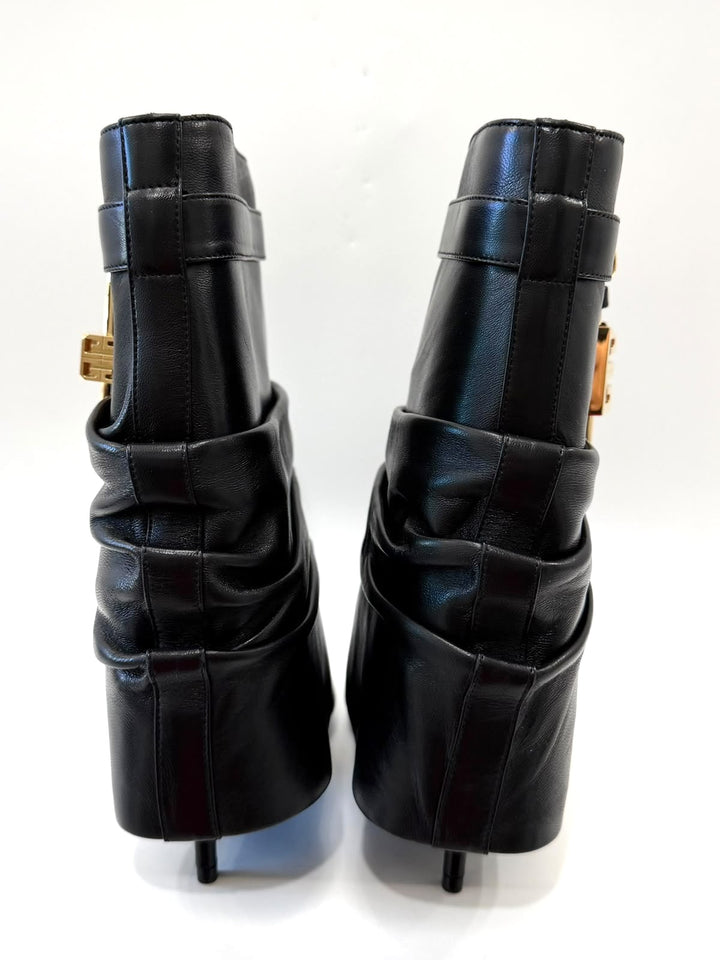 GIVENCHY SHARK LOCK STILETTO LAMBSKIN LEATHER ANKLE BOOTS