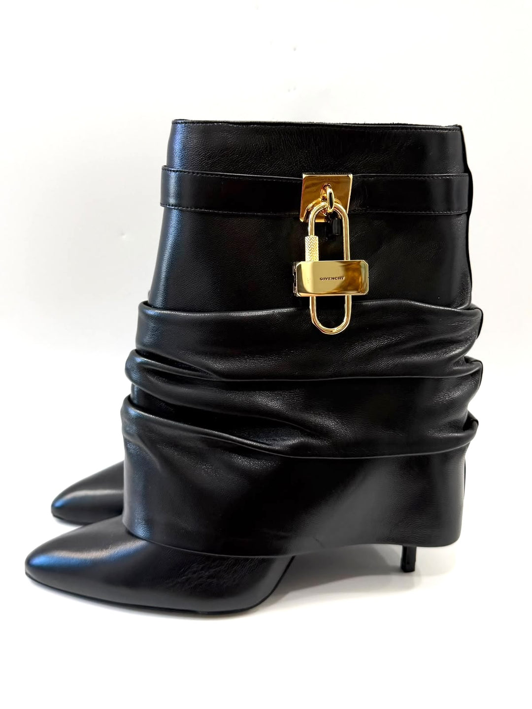 GIVENCHY SHARK LOCK STILETTO LAMBSKIN LEATHER ANKLE BOOTS