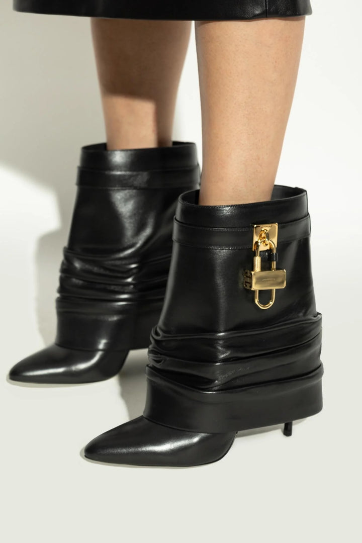 GIVENCHY SHARK LOCK STILETTO LAMBSKIN LEATHER ANKLE BOOTS